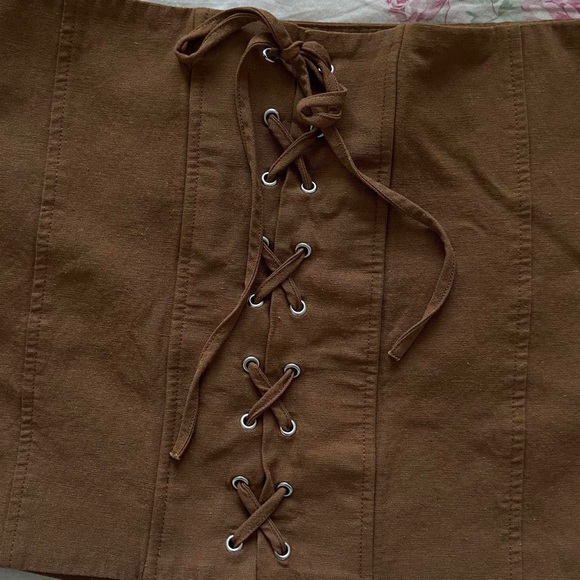 Brown Lace-Up Mini Skirt - Picture 2 of 4